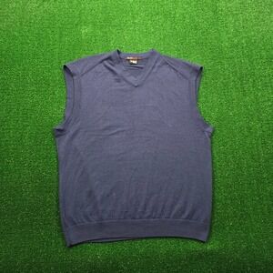 Nike Tiger Woods Sweater Vest Mens Large Navy‎ Blue V-Neck Knit Wool Golf Preppy
